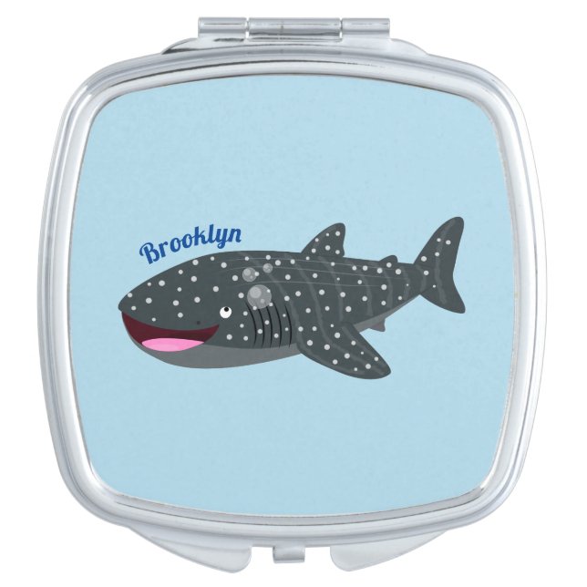 Cute whale shark happy cartoon illustration compact mirror (Front)
