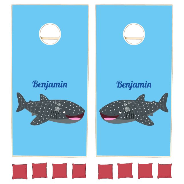 Cute whale shark happy cartoon illustration cornhole set (Set)