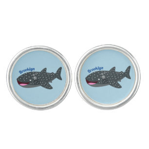 Cute whale shark happy cartoon illustration cufflinks