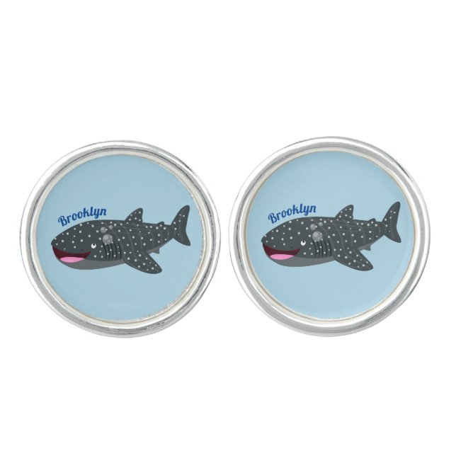 Cute whale shark happy cartoon illustration cufflinks (Front)
