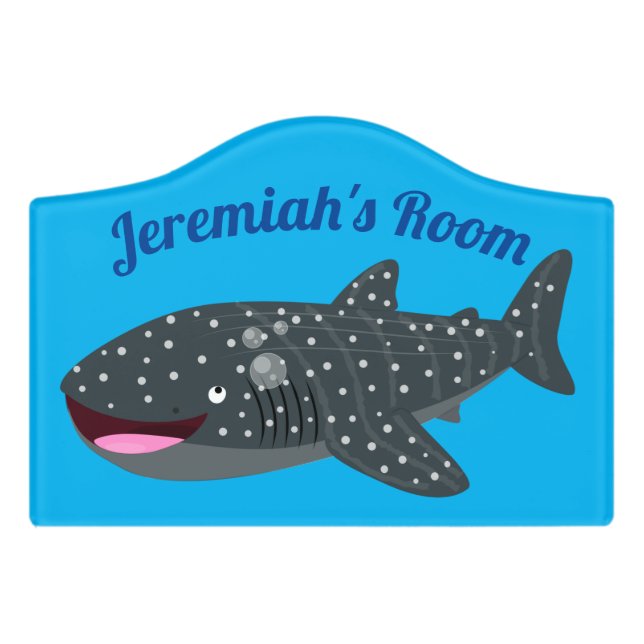 Cute whale shark happy cartoon illustration door sign (Small Crest Front)