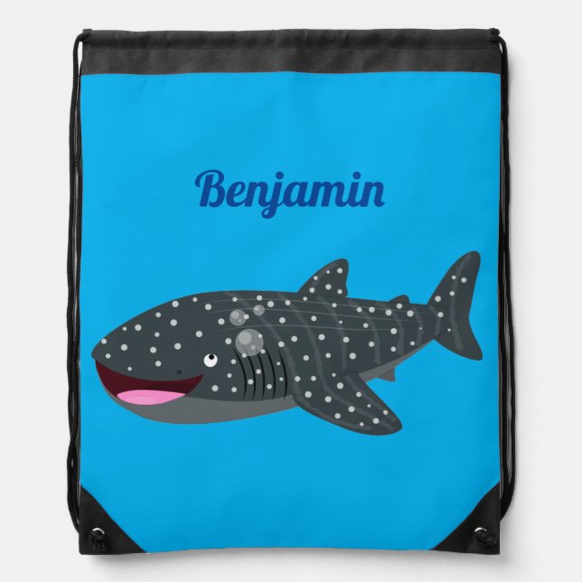 Cute whale shark happy cartoon illustration drawstring bag (Front)