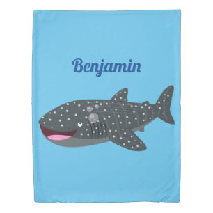 Cute whale shark happy cartoon illustration duvet cover