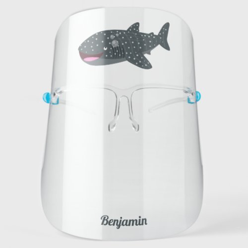 Cute whale shark happy cartoon illustration face shield