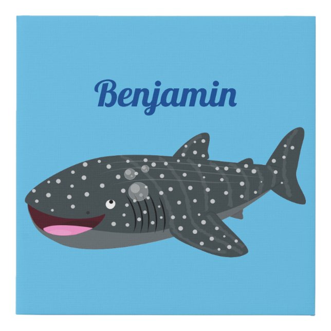 Cute whale shark happy cartoon illustration faux canvas print (Front)