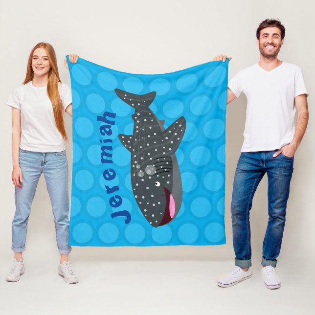 Cute whale shark happy cartoon illustration fleece blanket (In Situ)