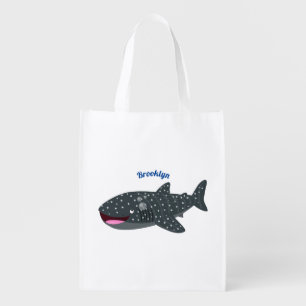Cute whale shark happy cartoon illustration grocery bag
