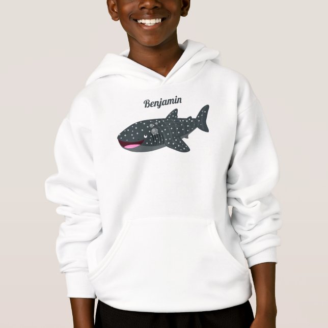Cute whale shark happy cartoon illustration hoodie (Front)