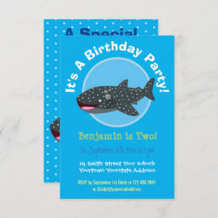 Cute whale shark happy cartoon illustration invita invitation
