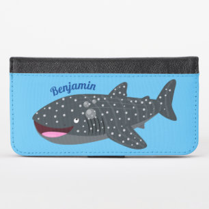 Cute whale shark happy cartoon illustration iPhone x wallet case