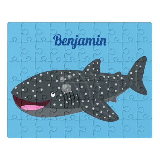 Cute whale shark happy cartoon illustration jigsaw puzzle (Puzzle Horizontal)