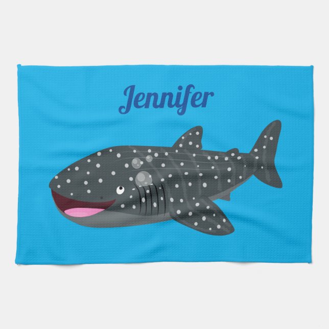 Cute whale shark happy cartoon illustration kitchen towel (Horizontal)
