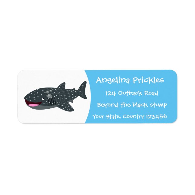 Cute whale shark happy cartoon illustration label (Front)