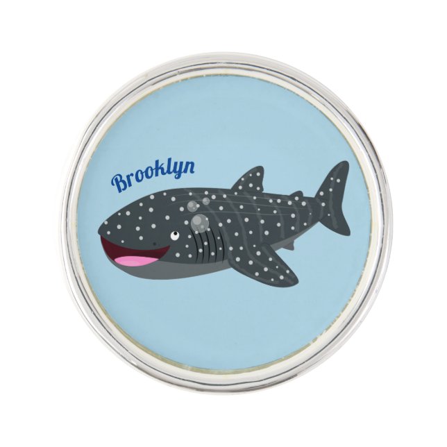 Cute whale shark happy cartoon illustration lapel pin (Front)