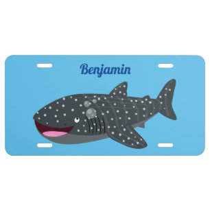 Cute whale shark happy cartoon illustration license plate