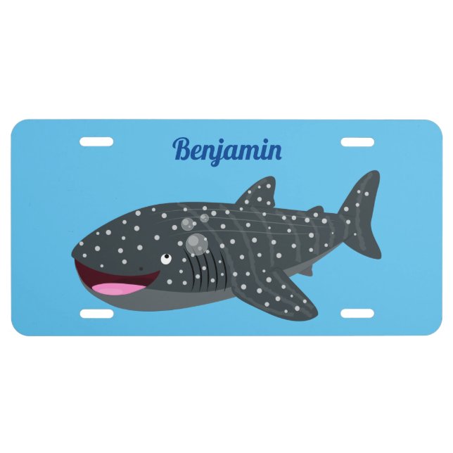 Cute whale shark happy cartoon illustration  license plate (Front)