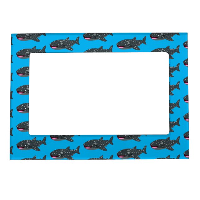 Cute whale shark happy cartoon illustration magnetic frame (Front)