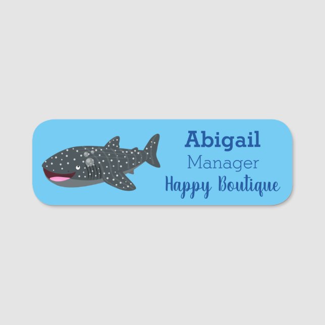 Cute whale shark happy cartoon illustration  name tag (Front)