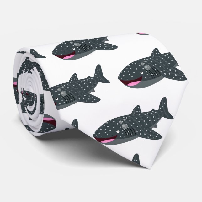 Cute whale shark happy cartoon illustration neck tie (Rolled)