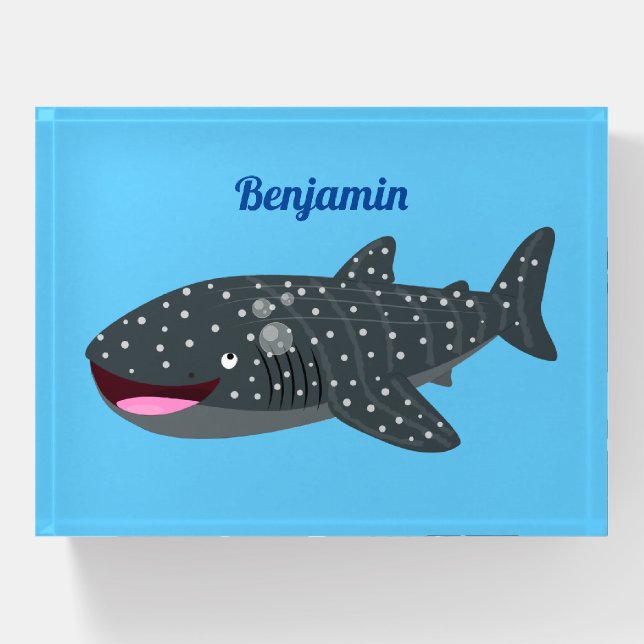 Cute whale shark happy cartoon illustration paperweight (Front)