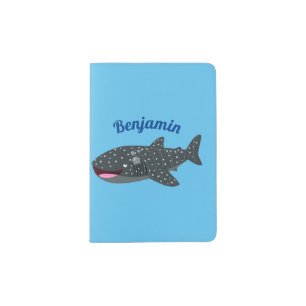 Cute whale shark happy cartoon illustration passport holder