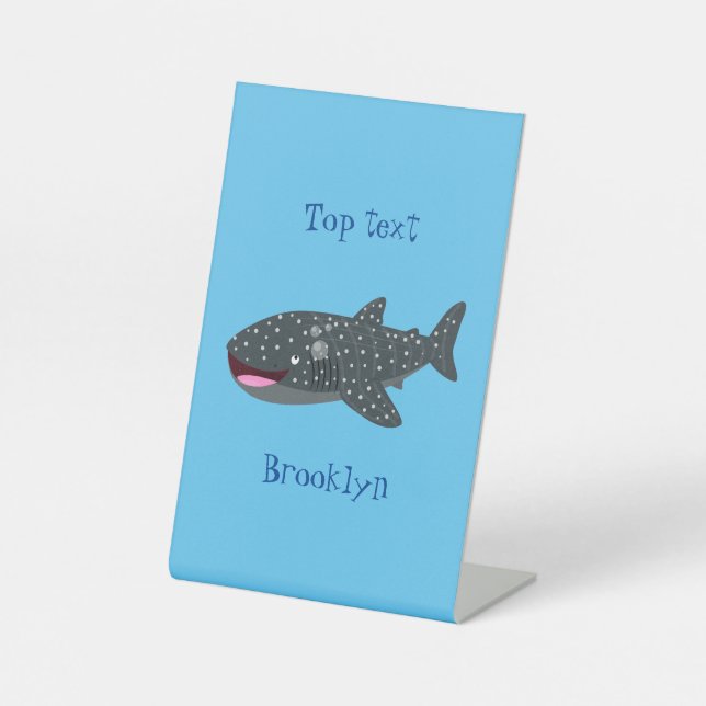 Cute whale shark happy cartoon illustration pedestal sign (Front)