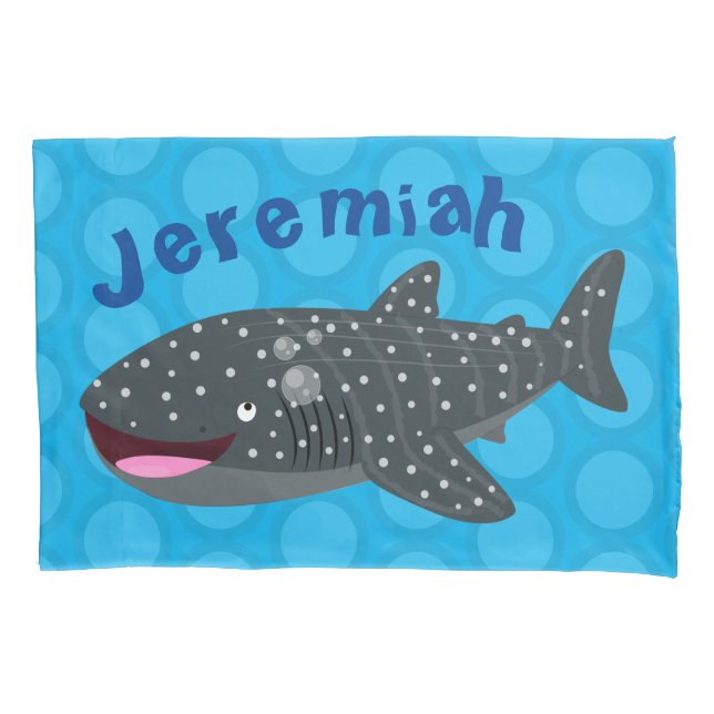 Cute whale shark happy cartoon illustration pillow case (Front)