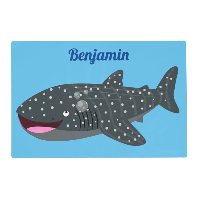 Cute whale shark happy cartoon illustration placemat (Front)