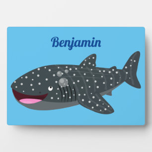 Cute whale shark happy cartoon illustration plaque