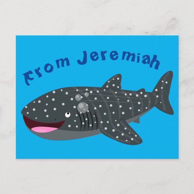 Cute whale shark happy cartoon illustration postcard (Front)