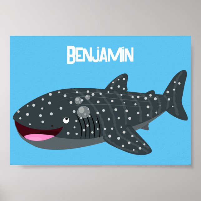 Cute whale shark happy cartoon illustration poster (Front)