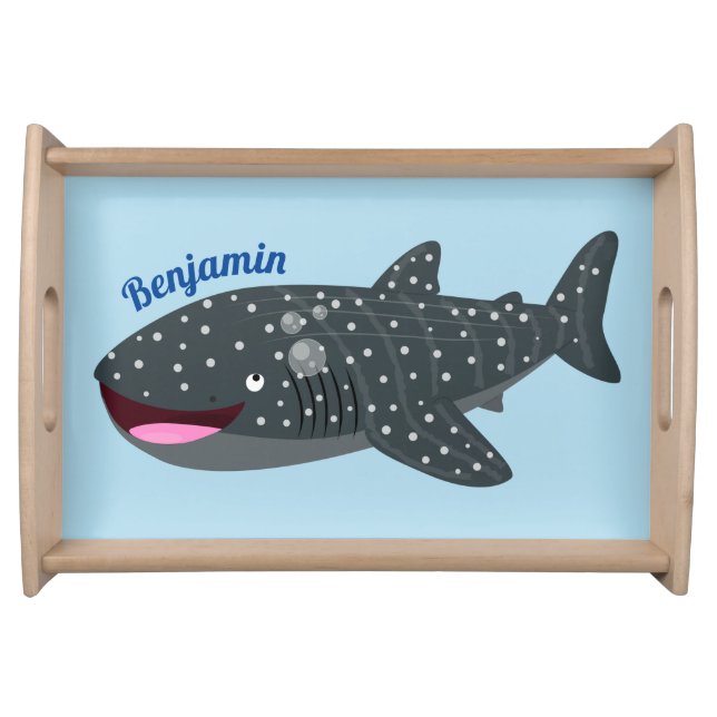 Cute whale shark happy cartoon illustration serving tray (Front)