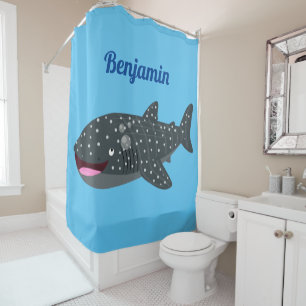Cute whale shark happy cartoon illustration shower curtain