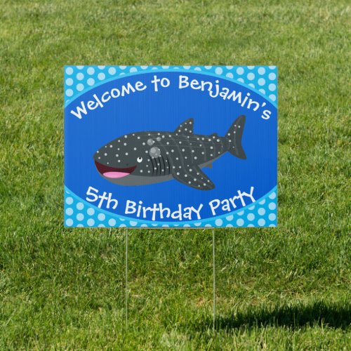 Cute whale shark happy cartoon illustration sign