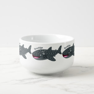 Cute whale shark happy cartoon illustration soup mug