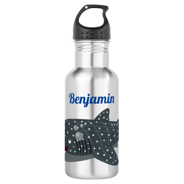 Cute whale shark happy cartoon illustration stainless steel water bottle (Front)