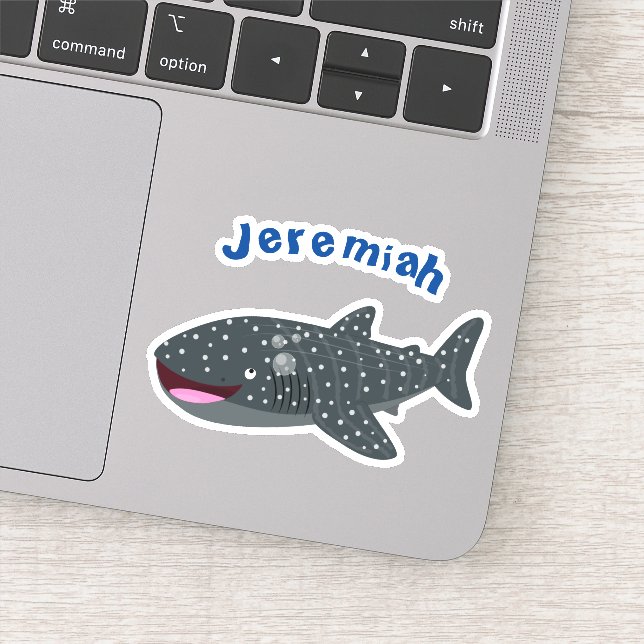 Cute whale shark happy cartoon illustration sticker (Detail)