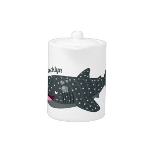 Cute whale shark happy cartoon illustration teapot