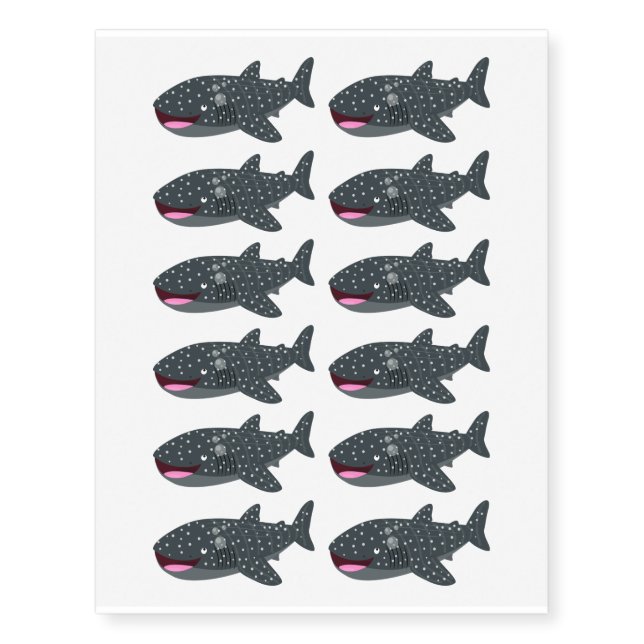 Cute whale shark happy cartoon illustration temporary tattoos (Front)
