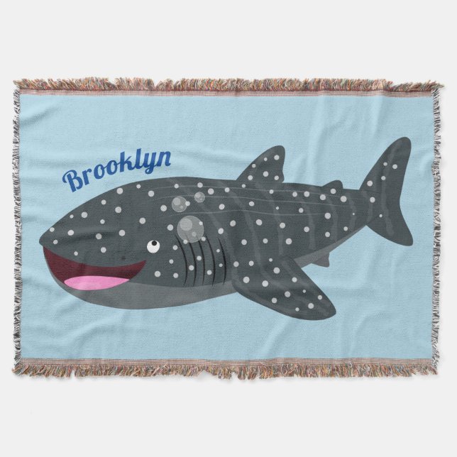 Cute whale shark happy cartoon illustration throw blanket (Front)