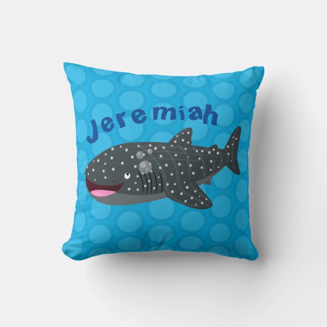 Cute whale shark happy cartoon illustration throw pillow (Front)