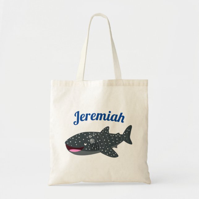 Cute whale shark happy cartoon illustration tote bag (Front)