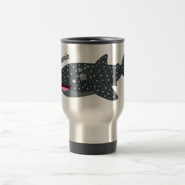Cute whale shark happy cartoon illustration travel mug (Center)