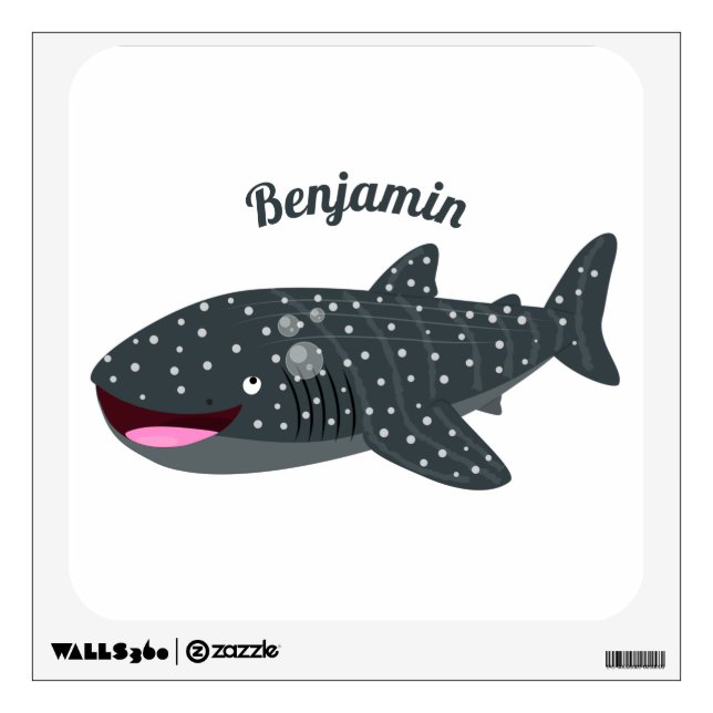 Cute whale shark happy cartoon illustration wall decal (Front)