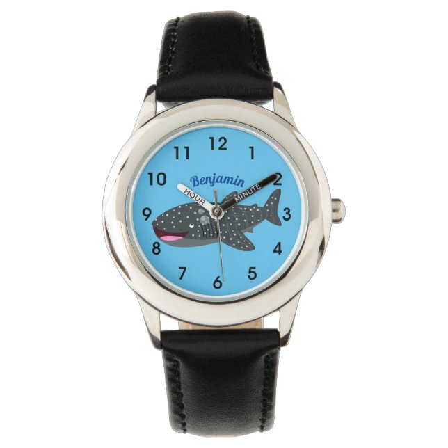 Cute whale shark happy cartoon illustration watch (Front)