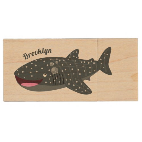 Cute whale shark happy cartoon illustration wood flash drive