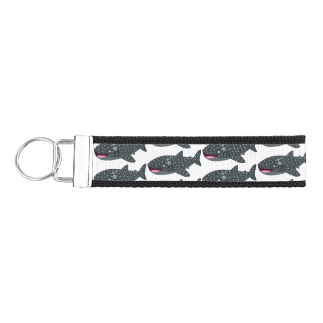 Cute whale shark happy cartoon illustration wrist keychain (Keys on Left)