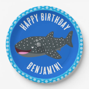 Cute whale shark personalized happy birthday  paper plates