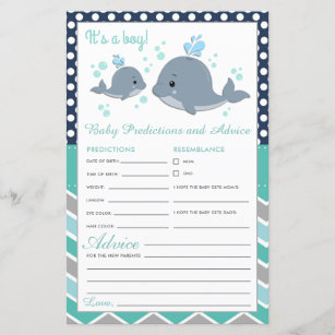 Cute Whale Shower Baby Predictions and Advice Card