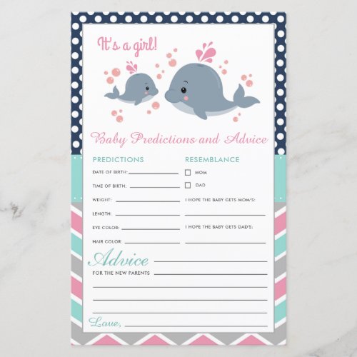 Cute Whale Shower Baby Predictions and Advice Card